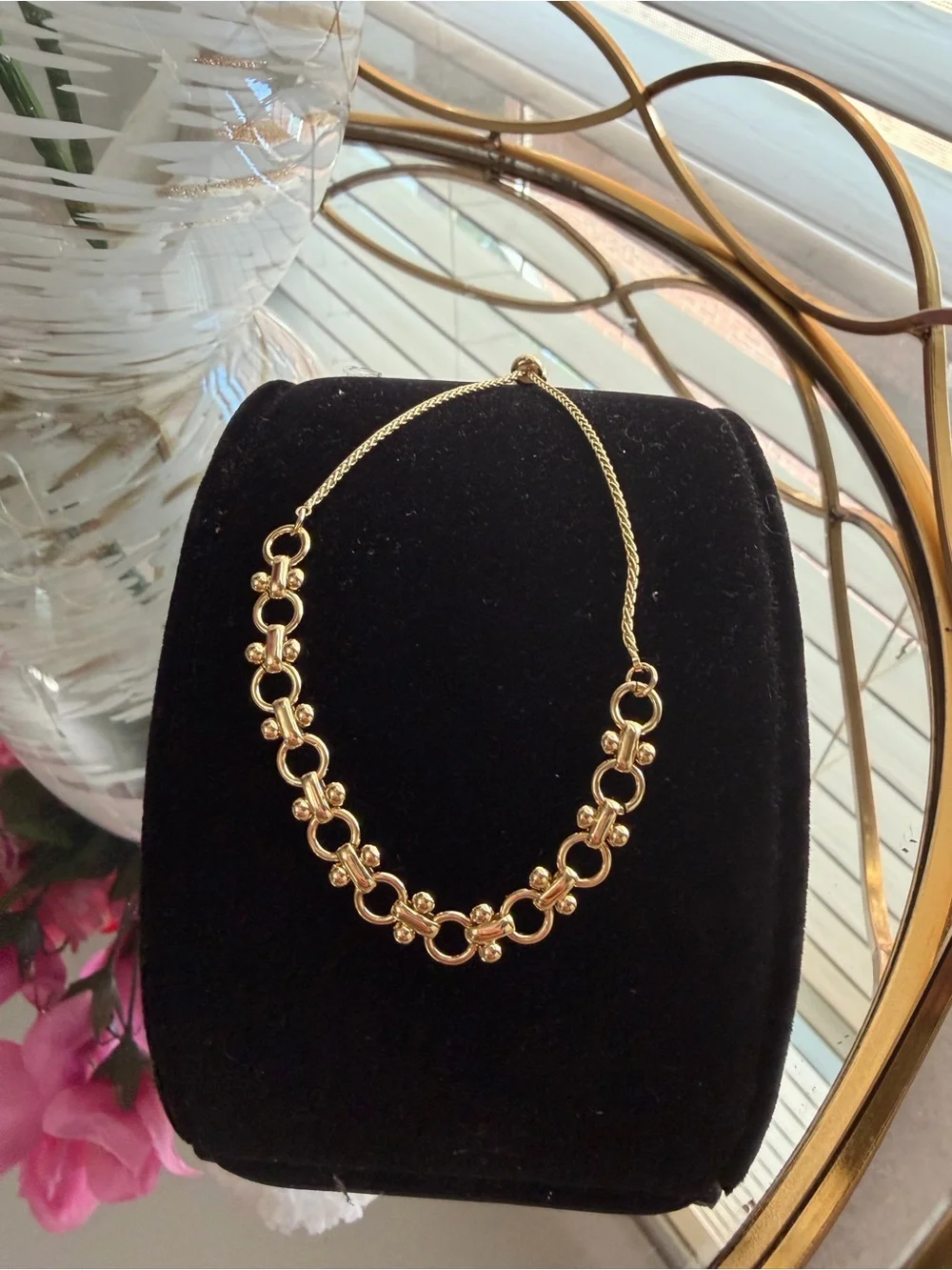 Gold tone Link Floral Accent adjustable bracelet - Women Jewelry